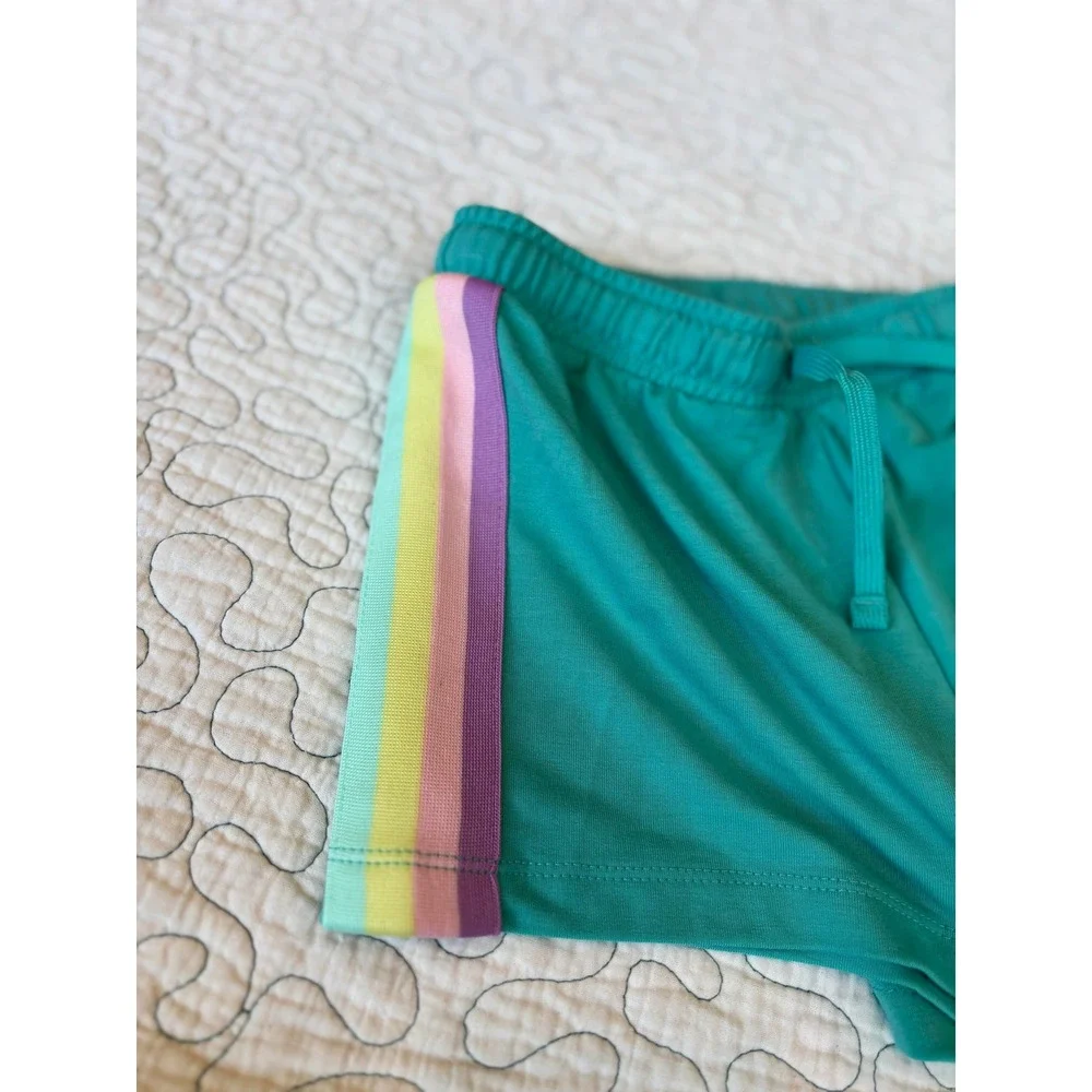 Nike Girls Washed Teal Rainbow Side Rainbow Stripe‎ Shorts Size 6
